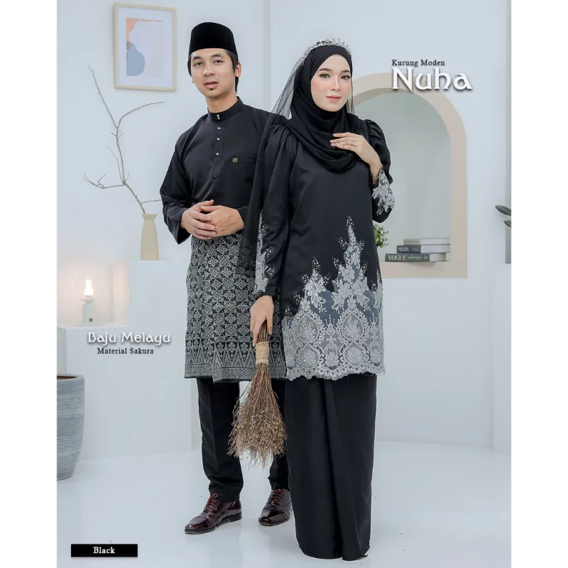 BAJU KURUNG MODEN Bridal Set NUHA In BLACK | Full set 7 Item | Tunang | Nikah | BAJU KURUNG LACEBY MOFF2U thumbnail 5