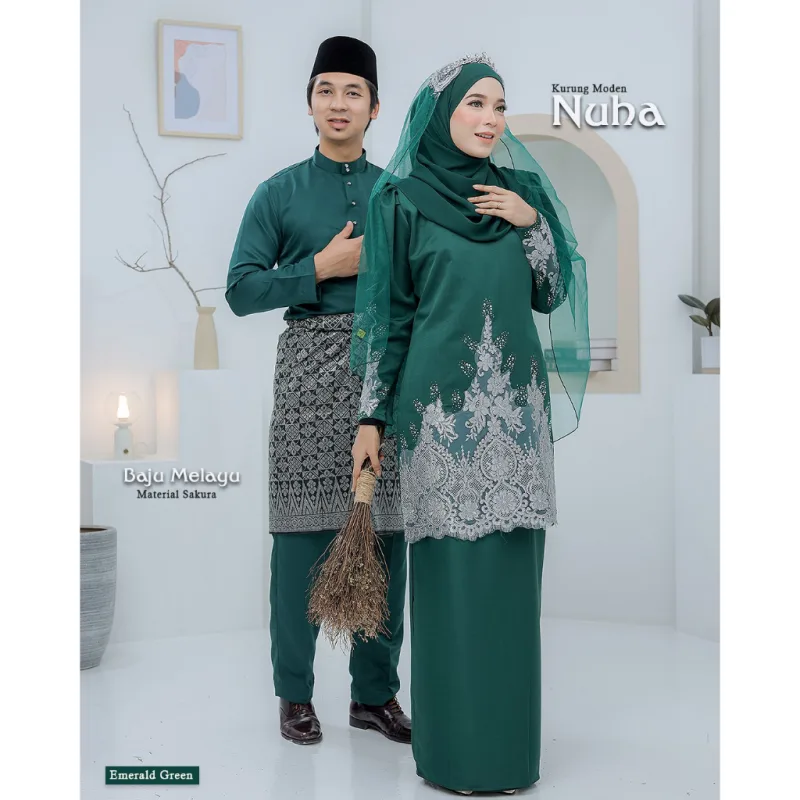BAJU KURUNG MODEN Bridal Set NUHA In EMERALD GREEN | Full set 7 Item | Tunang | Nikah | BAJU KURUNG LACEBY MOFF2U thumbnail 5