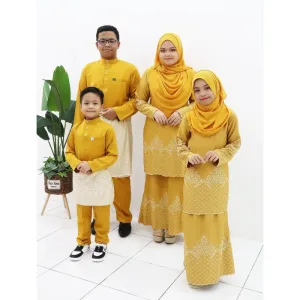 SET FAMILY BAJU KURUNG LARASATI BAJU MELAYU WARNA MUSTARD RAYA 2023 | BAJU KURUNG BY MOFF2u