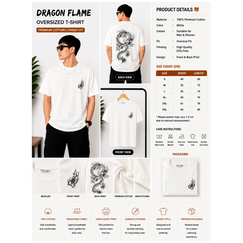 DRAGON FLAME Oversized T-Shirt thumbnail 3