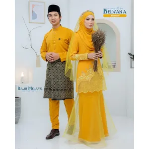 BAJU KURUNG MODEN Bridal Set Belvana In MUSTARD | Full set 7 Item | Tunang | Nikah | BAJU KURUNG LACEBY MOFF2U