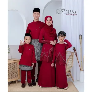 Moff Set Family BAJU Kurung Moden Kenchana In Maroon | FULL SET BAJU KEBAYA