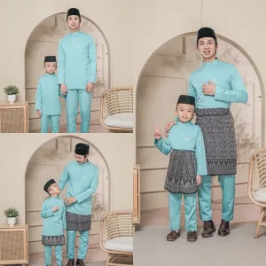BAJU MELAYU SEDONDON |SET AYAH DAN ANAK| BAJU MELAYU SLIM FIT | BAJU MELAYU NUDE MINT | BAJU MELAYU RAYA 2024