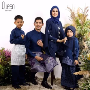 Set Family BAJU Kurung Moden Queen By In Navy Blue By Moff Collection