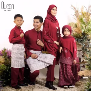 Set Family BAJU Kurung Moden Queen By In Maroon By Moff Collection