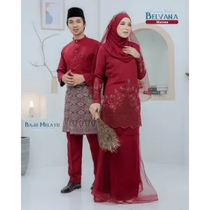 BAJU KURUNG MODEN Bridal Set Belvana In MAROON | Full set 7 Item | Tunang | Nikah | BAJU KURUNG LACEBY MOFF2U