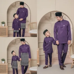 BAJU MELAYU SEDONDON |SET AYAH DAN ANAK| BAJU MELAYU SLIM FIT | BAJU MELAYU NUDE DARK PURPLE | BAJU MELAYU RAYA 2022