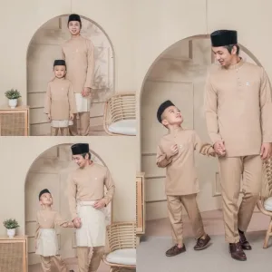BAJU MELAYU SEDONDON |SET AYAH DAN ANAK| BAJU MELAYU SLIM FIT | BAJU MELAYU NUDE MOCHA | BAJU MELAYU RAYA 2024