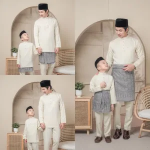 BAJU MELAYU SEDONDON |SET AYAH DAN ANAK| BAJU MELAYU SLIM FIT | BAJU MELAYU NUDE CREAM | BAJU MELAYU RAYA 2024