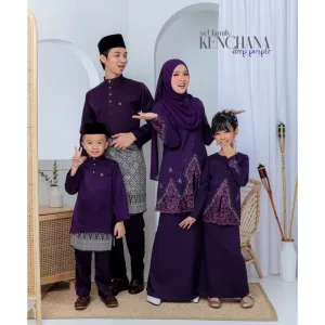 FULL SET FAMILY BAJU KRUNG KENCHANA | RAYA SEDONDON | BAJU KURUNG MODEN | KURUNG DARK PURPLE| BAJU RAYA 2023 | BY MOFF2U