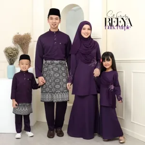 FULL SET FAMILY BAJU KURUNG MODEN | BAJU KURUNG LACE| DARK PURPLE REEYA RAYA 2023 by MOFF2U