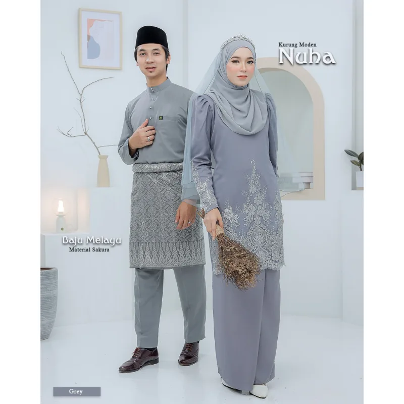 BAJU KURUNG MODEN Bridal Set NUHA In GREY | Full set 7 Item | Tunang | Nikah | BAJU KURUNG LACEBY MOFF2U thumbnail 5