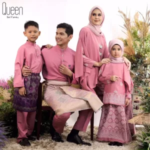 Set Family BAJU Kurung Moden Queen By In Dusty Pink By Moff Collection