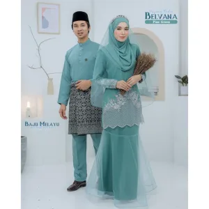 BAJU KURUNG MODEN Bridal Set Belvana In PINE GREEN | Full set 7 Item | Tunang | Nikah | BAJU KURUNG LACEBY MOFF2U