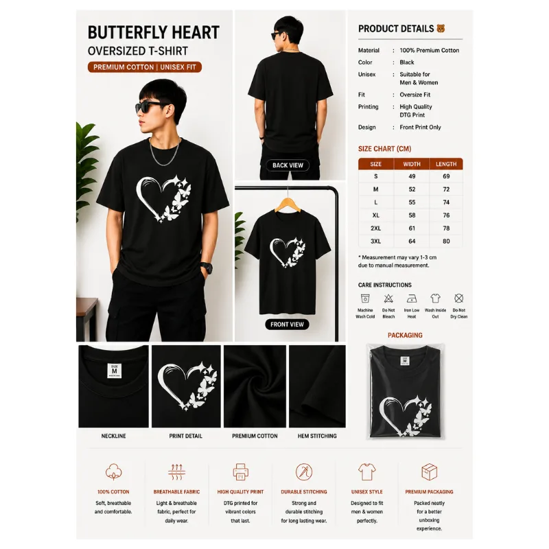 BUTTERFLY HEART Oversized T-Shirt thumbnail 3