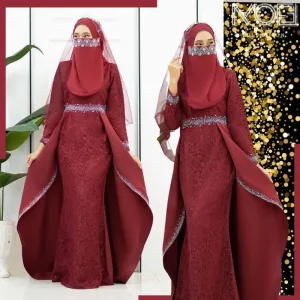 MOFF Bridal Set BAJU DRESS Lareenda In MAROON | Nikah Kahwin |Tunang | Full set Kurung Moden