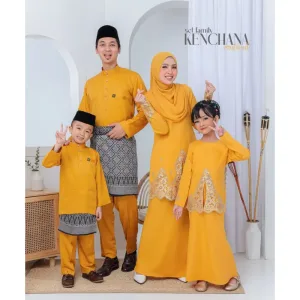 FULL SET FAMILY BAJU KRUNG KENCHANA | RAYA SEDONDON | BAJU KURUNG MODEN | KURUNG MUSTARD | BAJU RAYA 2023 | BY MOFF2U