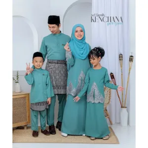 FULL SET FAMILY BAJU KRUNG KENCHANA | RAYA SEDONDON | BAJU KURUNG MODEN | KURUNG PINE GREEN | BAJU RAYA 2023 | BY MOFF2U