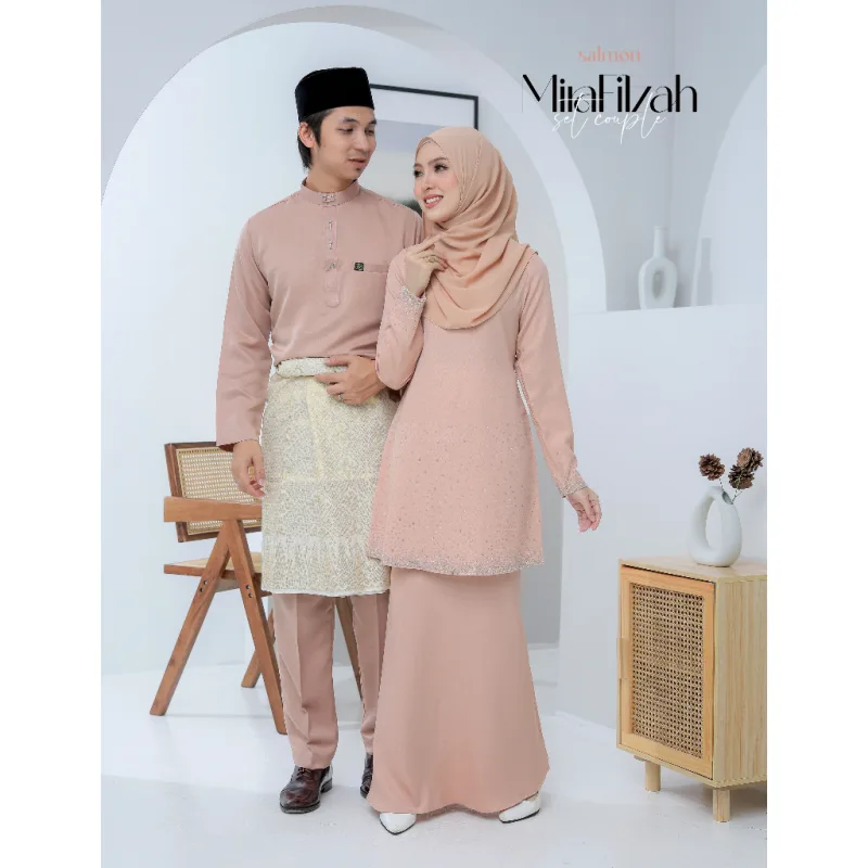 MOFF Bridal Set BAJU KURUNG Mira Filzah In SALMON SKIN | Nikah Kahwin | Tunang | Full set Kurung Moden thumbnail 5