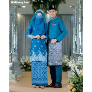 BAJU KURUNG SONGKET | BAJU KURUNG Bridal Set Walinong Sari In Teal Blue | Full set 6 Item | Tunang | Nikah BY MOFF2U