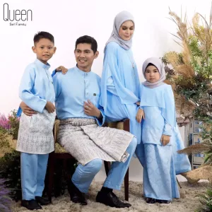 Set Family BAJU Kurung Moden Queen By In Baby Blue By Moff Collection