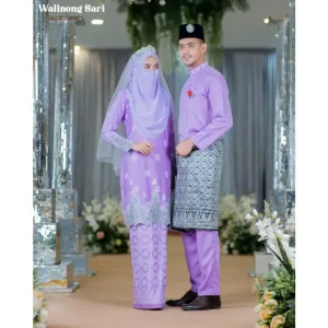 BAJU KURUNG SONGKET | BAJU KURUNG Bridal Set Walinong Sari In Lilac | Full set 6 Item | Tunang | Nikah BY MOFF2U