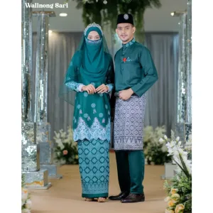 BAJU KURUNG SONGKET | BAJU KURUNG Bridal Set Walinong Sari In Emerald Green | Full set 6 Item | Tunang | Nikah BY MOFF2U