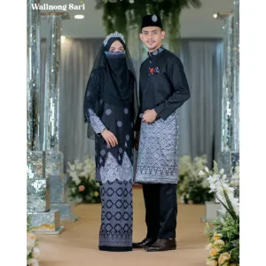 BAJU KURUNG SONGKET | BAJU KURUNG Bridal Set Walinong Sari In Black | Full set 6 Item | Tunang | Nikah BY MOFF2U
