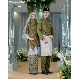 BAJU KURUNG Bridal Set Walinong Sari In Olive Green | Full set 6 Item | Tunang | Nikah BY MOFF2U