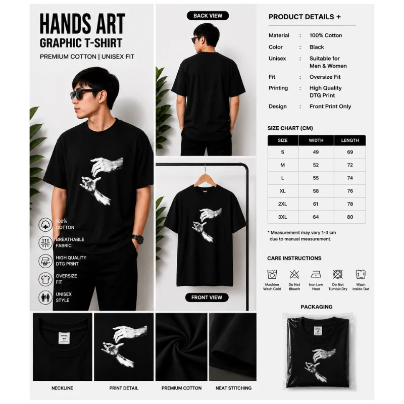 Hands Art Graphic Oversize T-Shirt thumbnail 2