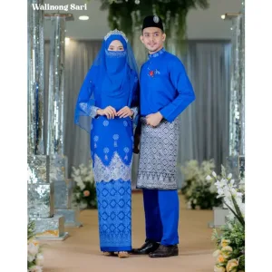 BAJU KURUNG SONGKET | BAJU KURUNG Bridal Set Walinong Sari In Royal Blue | Full set 6 Item | Tunang | Nikah BY MOFF2U