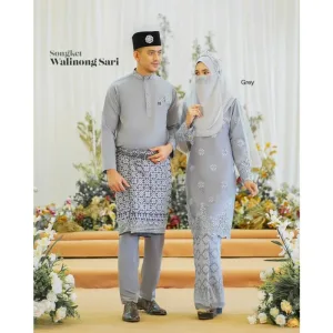 MOFF Bridal Set BAJU KURUNG Walinong Sari in Grey | Nikah Kahwin |Tunang | Full set BAJU Kurung Moden SONGKET