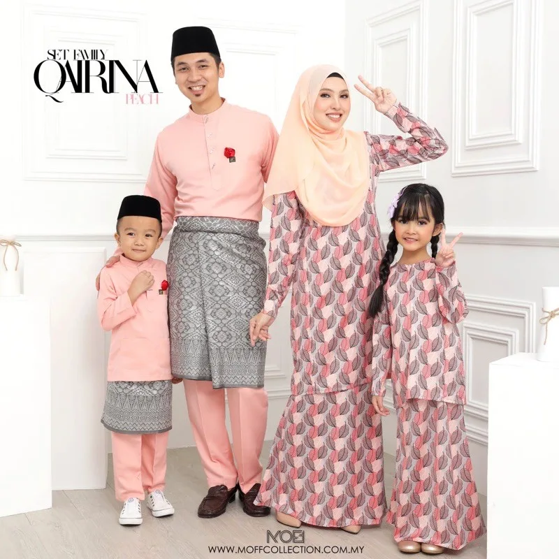 MOFF Set BAJU KURUNG MODEN Mum and Kids Qairina In Peach | Kurung Moden CORAK thumbnail 5