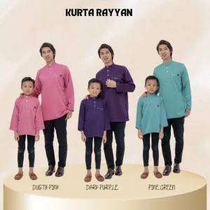 Baju Kurta Rayyan | BAJU KURTA Moden Ayah Dan Anak | Dusty Pink - Dark Purple - Pine Green by moff2u