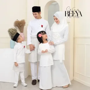 SET FAMILY BAJU KURUNG REEYA OFF WHITE BAJU MELAYU KID And DADDY RAYA 2023 By Moff2u