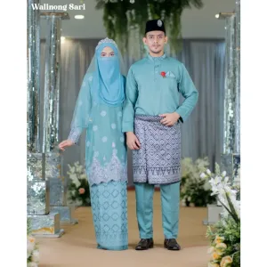 BAJU KURUNG SONGKET | BAJU KURUNG Bridal Set Walinong Sari In SMOKE Green | Full set 6 Item | Tunang | Nikah BY MOFF2U