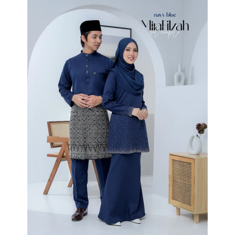MOFF Bridal Set BAJU KURUNG MODEN Mira Filzah In NAVY BLUE | Nikah Kahwin | Tunang | Full set Kurung Moden thumbnail 5