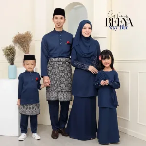 SET FAMILY BAJU Kurung Reeya In Navy Blue BAJU MELAYU KIDS DADDY RAYA2022 by moff2u
