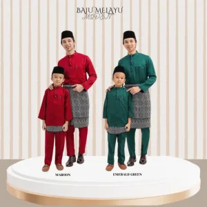 MOFF Kids & Dad BAJU Melayu Moden In Maroon | Emerald Green | BAJU MELAYU DEWASA | BAJU MELAYU BUDAK