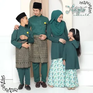 SET FAMILY BAJU KURUNG AYAH DAN ANAK |MUM And KIDS Kurung Aisya In Emerald Green by moff2u