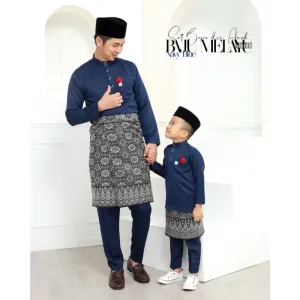 MOFF Baju Melayu Sakura Slim fit In Navy Blue | ayah dan Anak | BAJU MELAYU DEWASA | BAJU MELAYU BUDAK | BAJU RAYA