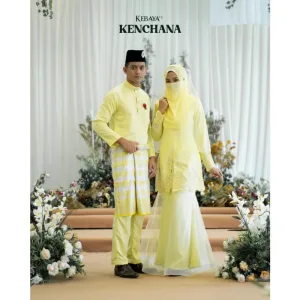 MOFF Bridal Set BAJU KURUNG Kenchana In Soft Yellow | Nikah Kahwin |Tunang | Full set Kurung Moden |BAJU KEBAYA
