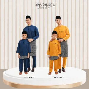 MOFF Kids & Dad BAJU Melayu Moden In Navy Blue | Mustard | BAJU MELAYU DEWASA | BAJU MELAYU BUDAK