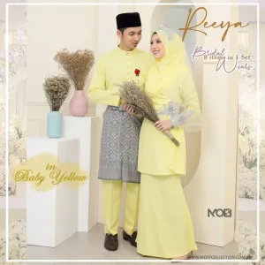 MOFF Bridal Set BAJU KURUNG Reeya In Baby Yellow | Nikah Kahwin |Tunang | Full set Kurung Moden