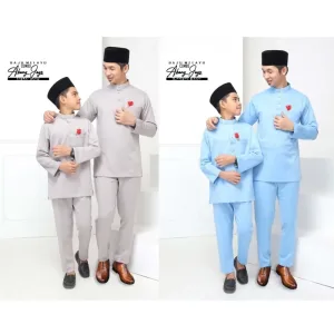 BAJU MELAYU | BAJU MELAYU BANG JAGO BAJU SLIM FIT | GREY | BABY BLUE BY MOFF2u Aa