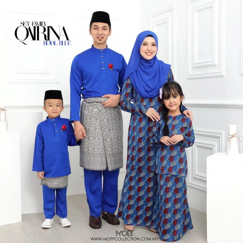 MOFF Set FAMILY BAJU KURUNG QAIRINA Mum and Kids In Royal Blue | Kurung Moden thumbnail 5