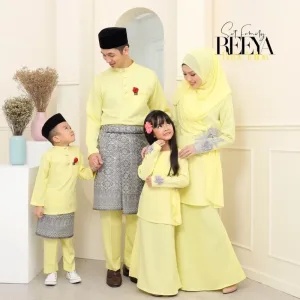 SET FAMILY BAJU KURUNG REEYA YELLOW BAJU MELAYU KIDS And DADDY RAYA 2023 by moff2u