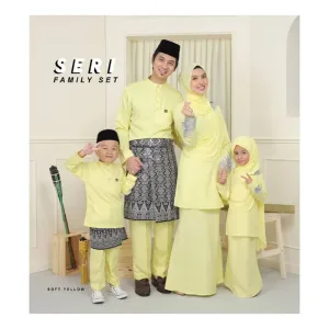MOFF BAJU Kurung SERI Soft Yellow | BAJU KURUNG MODEN | BAJU KURUNG DEWASA | BAJU KURUNG BUDAK | FULL SET FAMILY