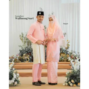 MOFF Bridal Set BAJU KURUNG Walinong Sari In Peach | Nikah Kahwin |Tunang | Full set Kurung Moden