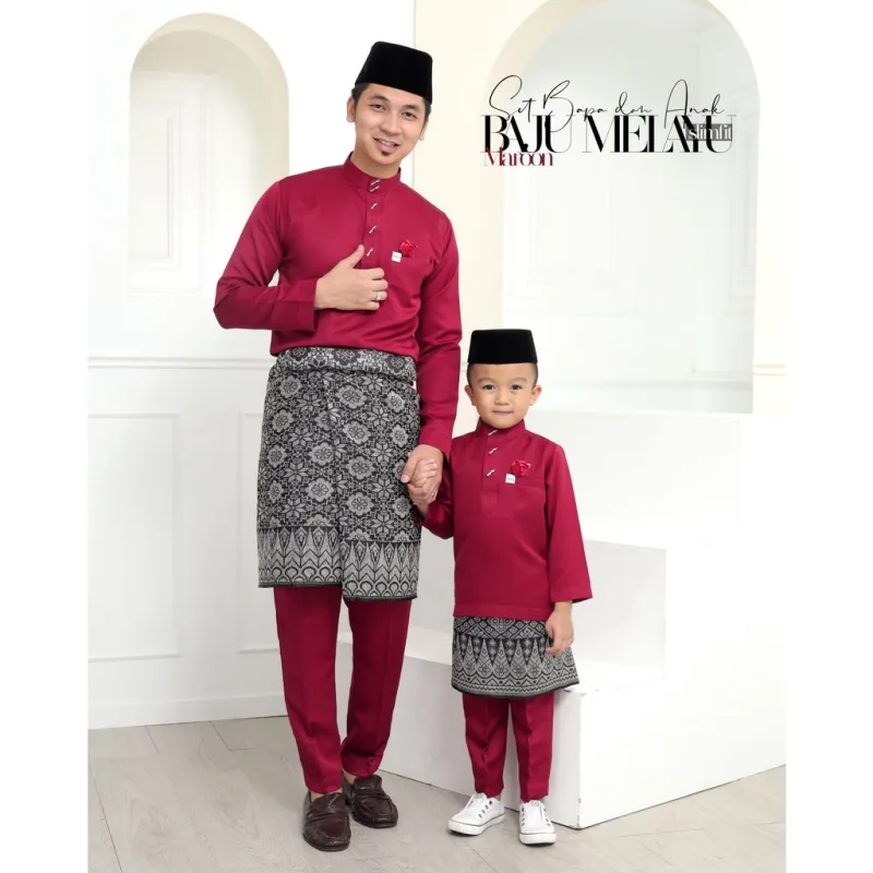 MOFF Baju Melayu slim fit | Sakura Slimfit in Maroon | KIDS | ADULT | BAJU MELAYU DEWASA | BAJU MELAYU BUDAK | BAJU RAYA thumbnail 4